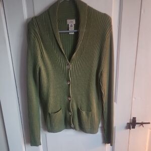 L.L. Bean Women's Olive Ribbed Cardigan
